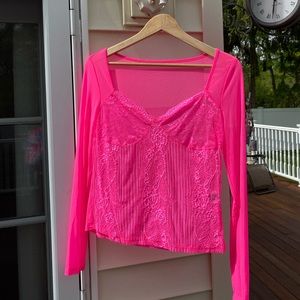 Boutique Lace neon pink blouse